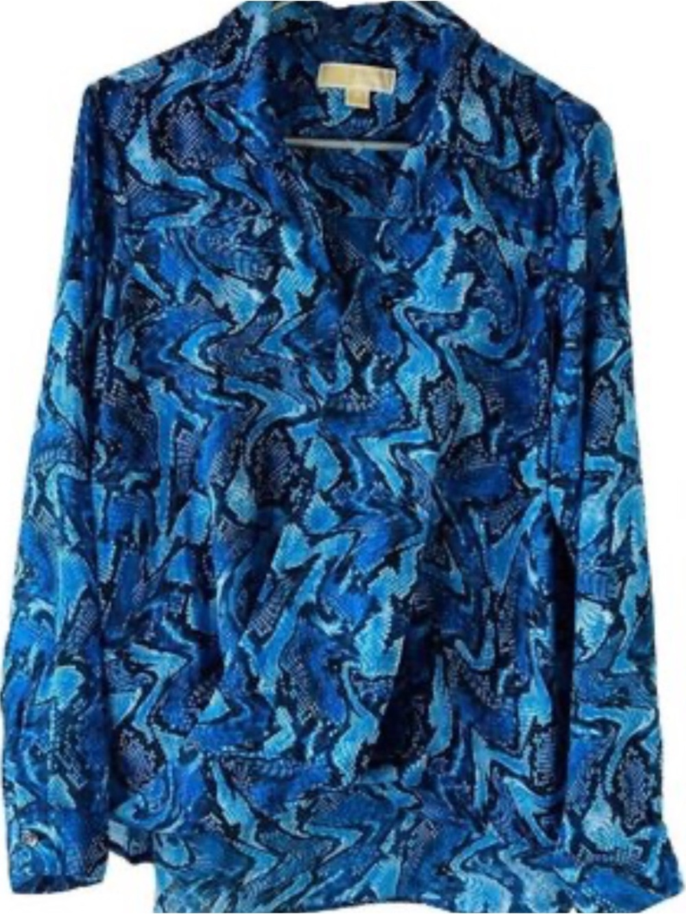 MICHAEL Michael Kors Blue Abstract Pattern Long-Sleeve Blouse